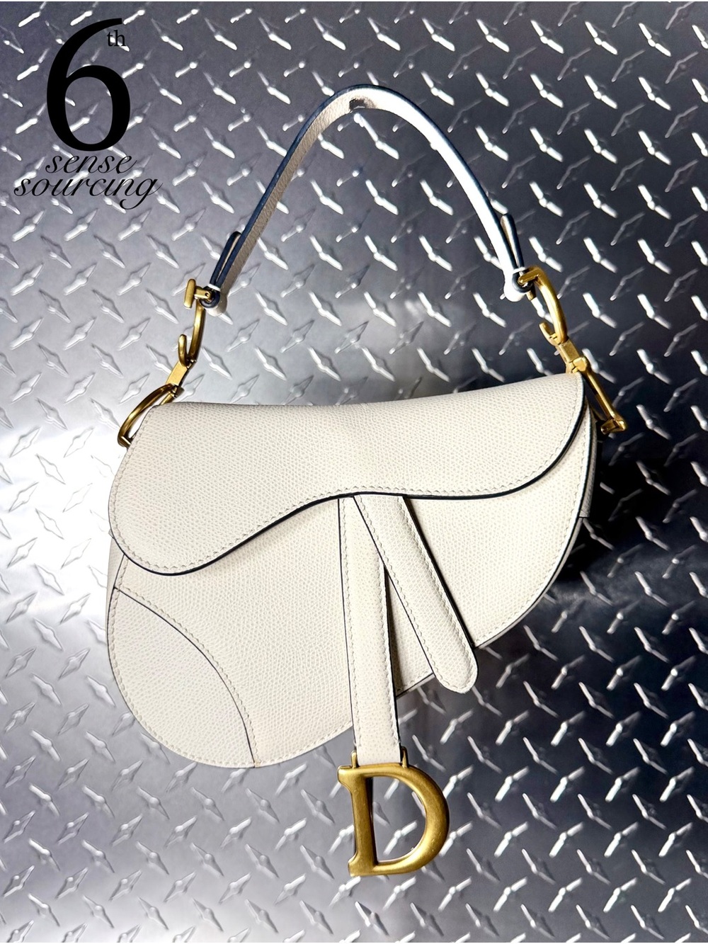 Christian Dior Grained Leather Mini Saddle Bag in White